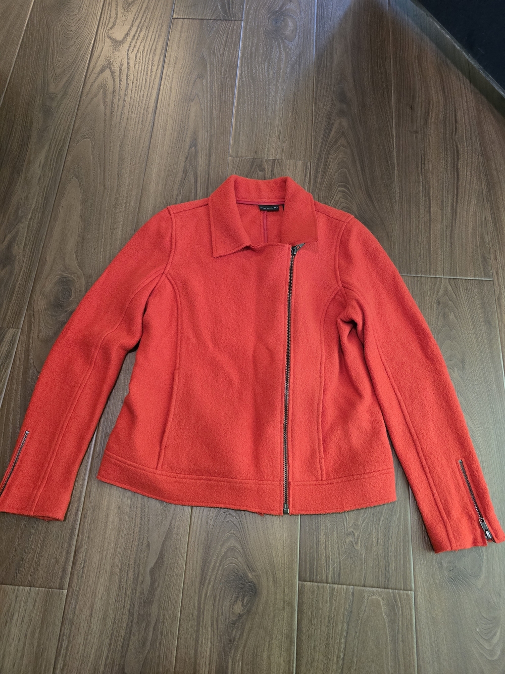 Tahari Red Asymmetrical Zip Bomber Jacket